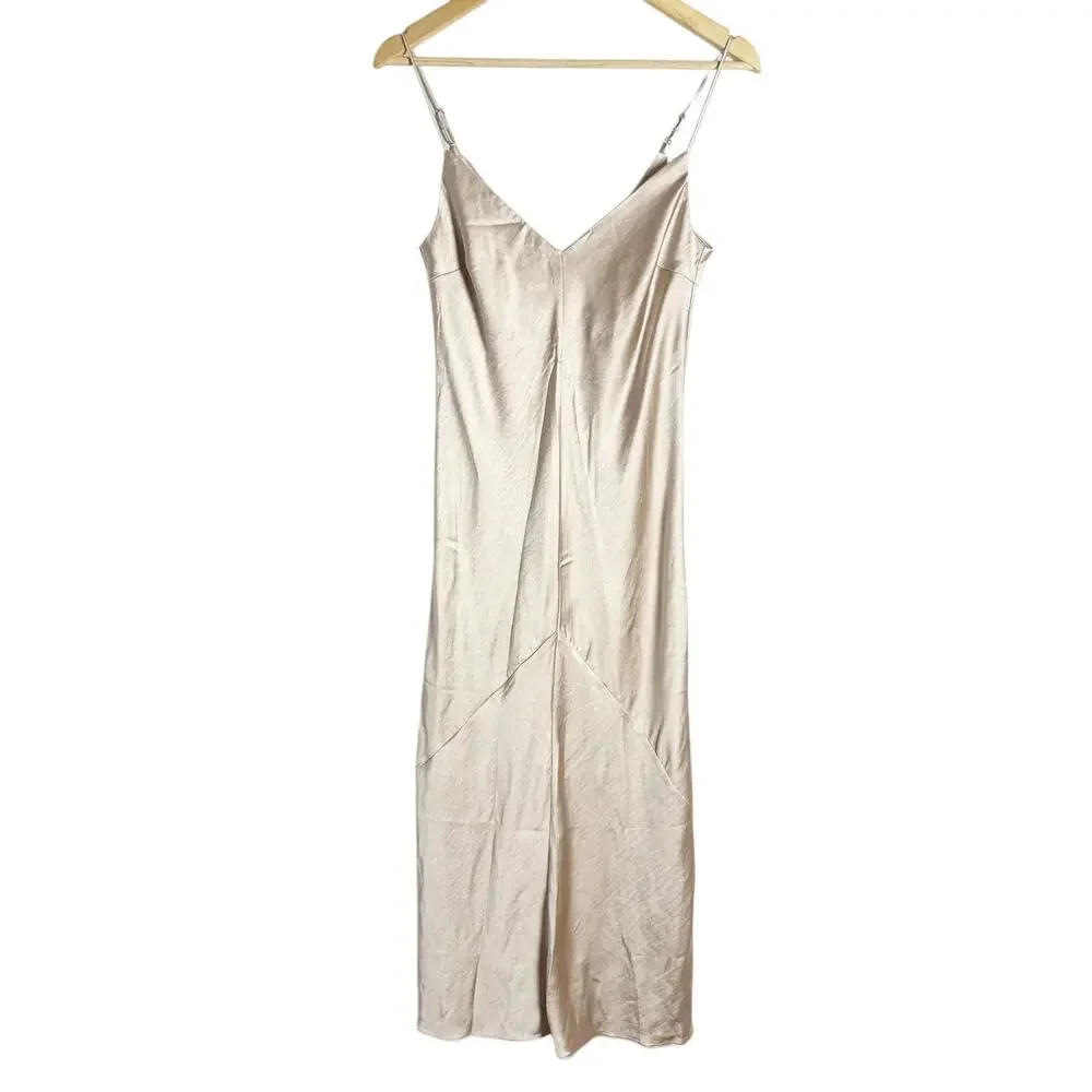 Line & Dot Dolly Oyster Satin Sleeveless V-Neck Slip Midi Dress Size Small - Picture 2 of 12